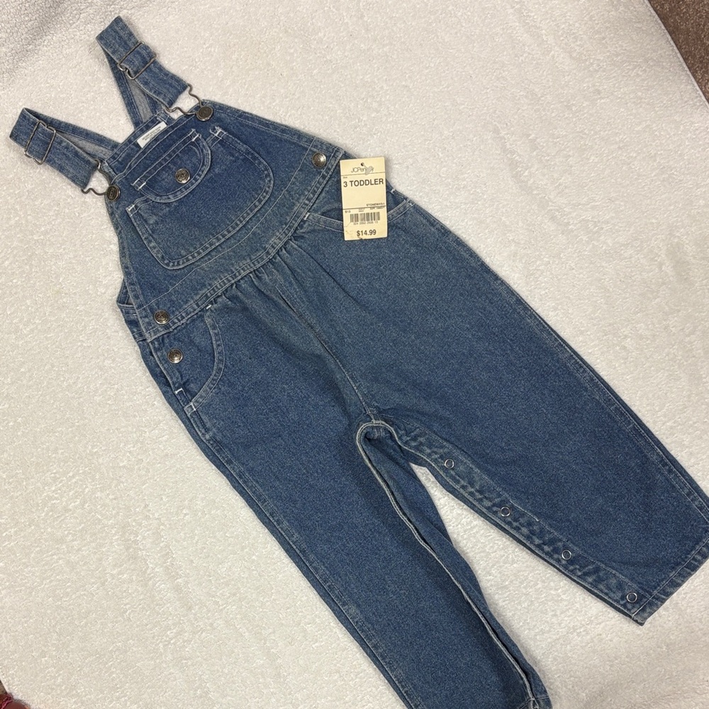 Nwt Vintage Arizona Jean Company Blue Denim pleated front bib Overalls 3t